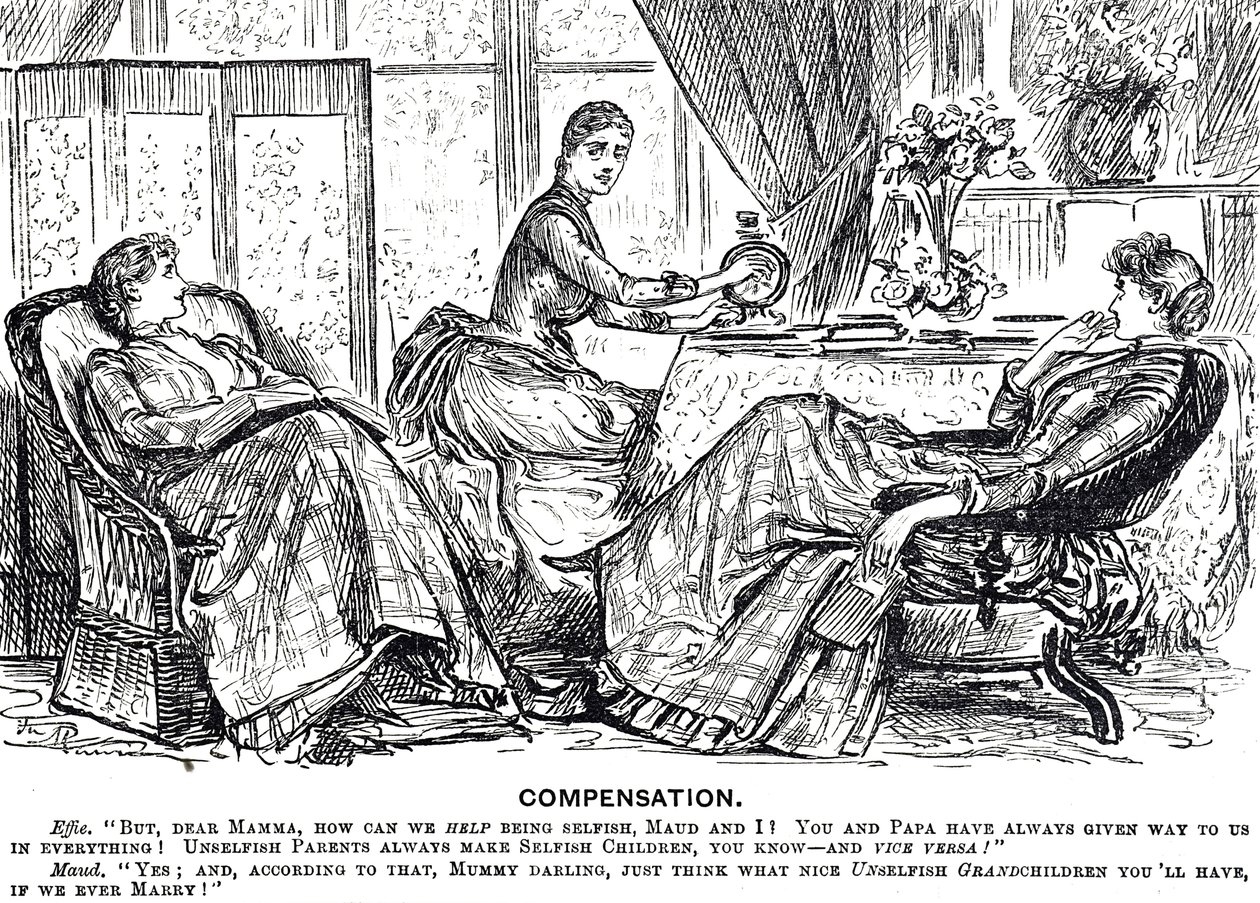 Cartoon depicting a woman using a handle-driven sewing machine 作者 乔治·杜莫里耶