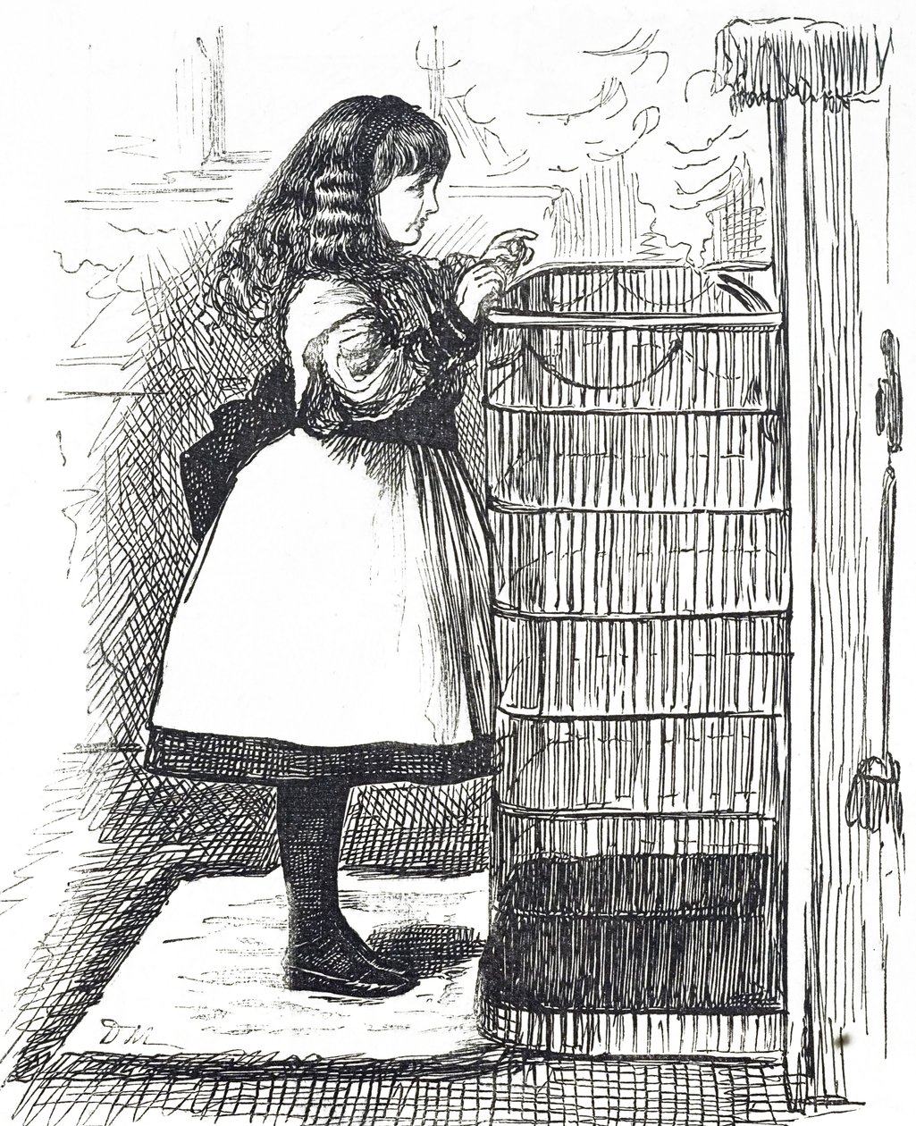 Cartoon depicting a young girl standing in front of a large fireguard 作者 乔治·杜莫里耶