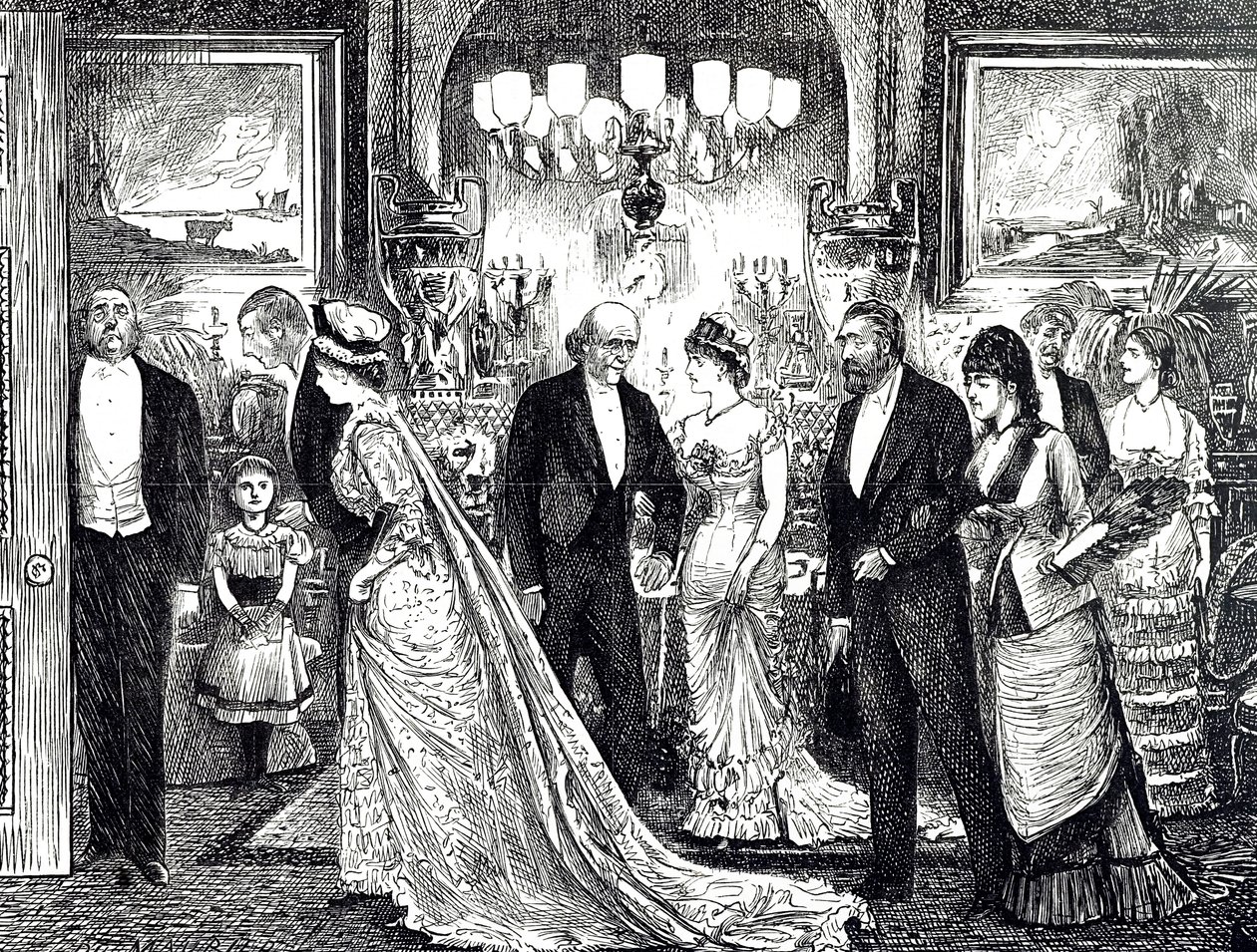 Cartoon depicting an elegant soirée in a Victorian home 作者 乔治·杜莫里耶