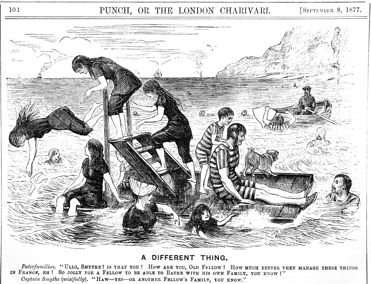 Cartoon depicting holidaymakers enjoying a seaside holiday in France 作者 乔治·杜莫里耶