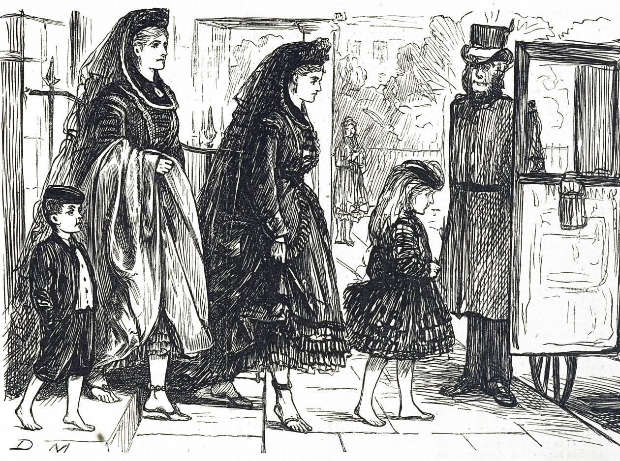 Cartoon depicting people using natural footwear to avoid deformed feet 作者 乔治·杜莫里耶