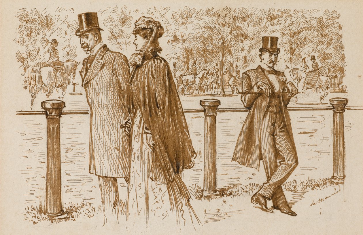 En Passant：多数民众赞助人Bounderson，不是吗？他应该被淹死作为一个rnPuppy !, Punch杂志，1892年7月23日（笔和棕褐色墨水在纸上） 作者 乔治·杜莫里耶