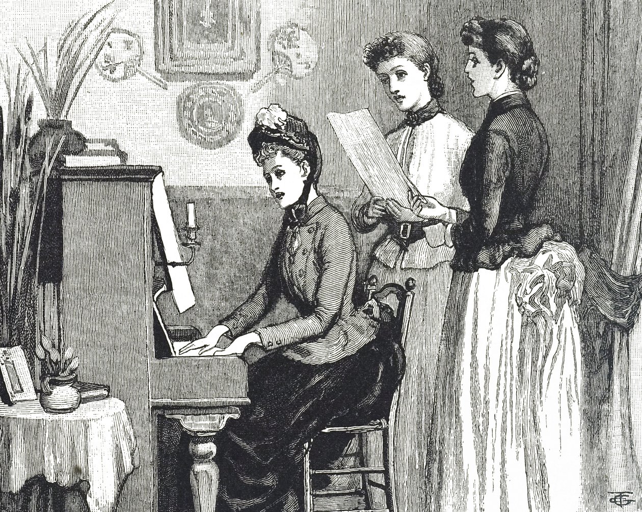 Engraving depicting young ladies singing in the drawing room 作者 乔治·杜莫里耶