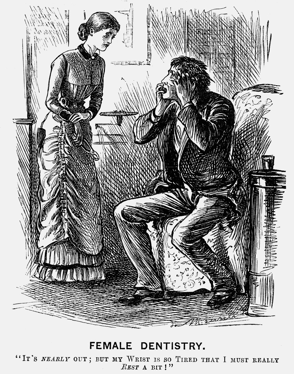 女性牙科》，1879年 作者 乔治·杜莫里耶