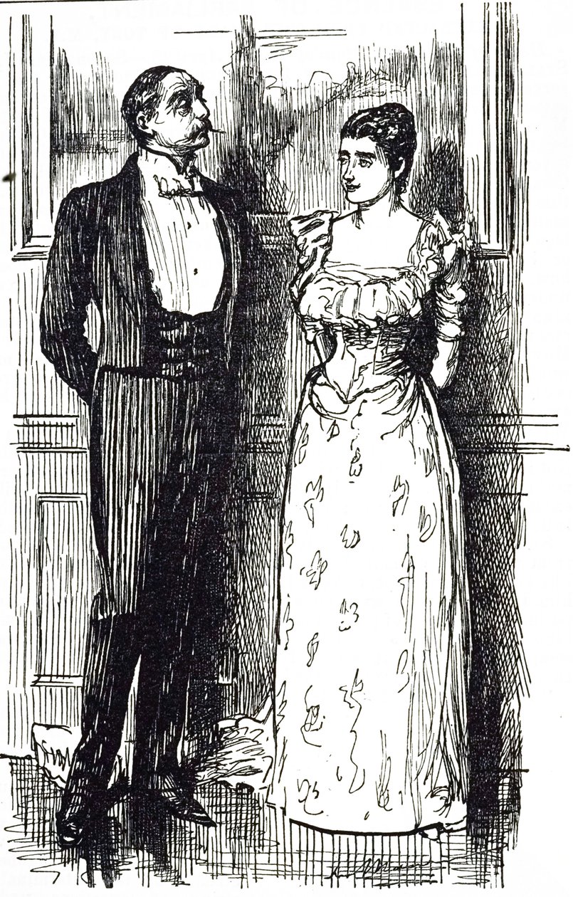 Georges du Maurier cartoon illustrating a man and woman in conversation at a society event, England 1891 作者 乔治·杜莫里耶