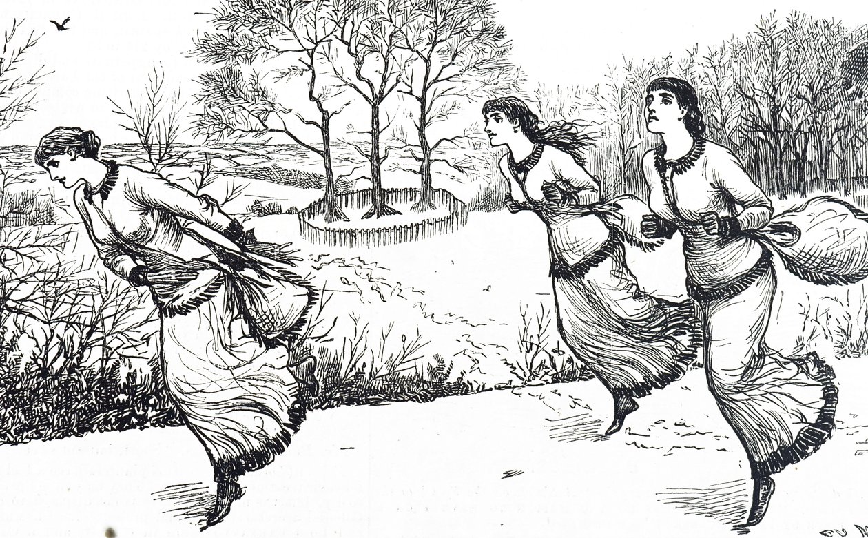 Illustration depicting girls setting the trail for the hare and hounds 作者 乔治·杜莫里耶