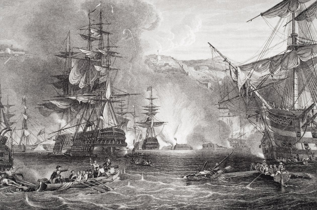 1816年8月27日阿尔及尔的轰炸，来自“英国和苏格兰历史插图”第二卷（雕刻） 作者 乔治·钱伯斯