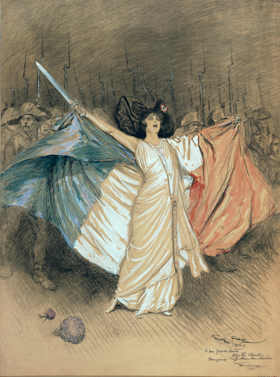 Marthe Chenal（1881-1947）唱歌&39;The Marseillaise&39;，1914年（铅笔和纸上写着） 作者 乔治·贝尔汀·斯科特