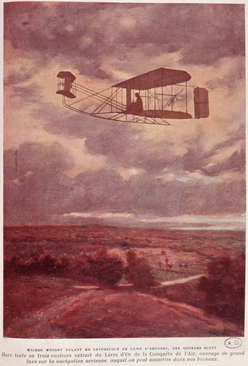 威尔伯·赖特（威尔伯·赖特（1867-1912），1908年9月21日，在奥德维尔营，他的破纪录的夜间飞行，c.1910 作者 乔治·贝尔汀·斯科特