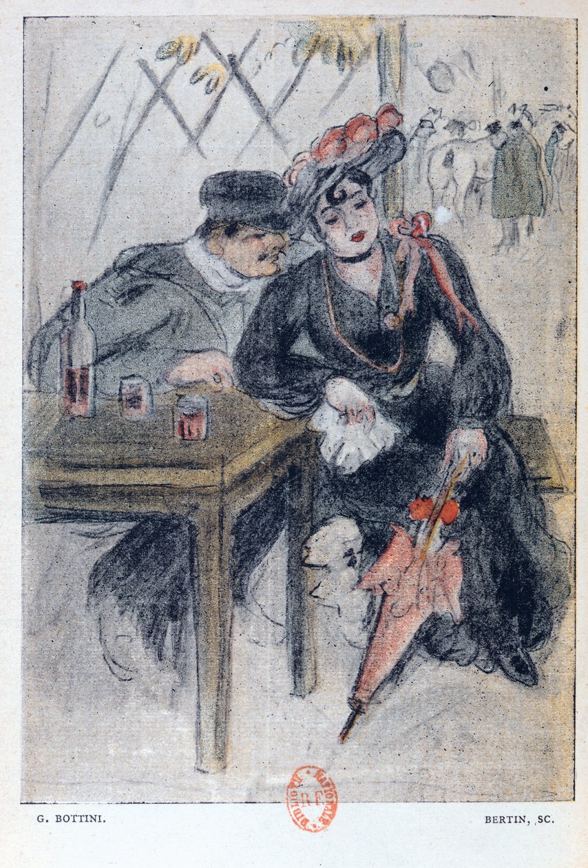 妓女和她的客户，来自Jean Lorrain（1855-1906）的&39;La Maison Philibert&39;的插图于1904年出版 作者 乔治·博蒂尼