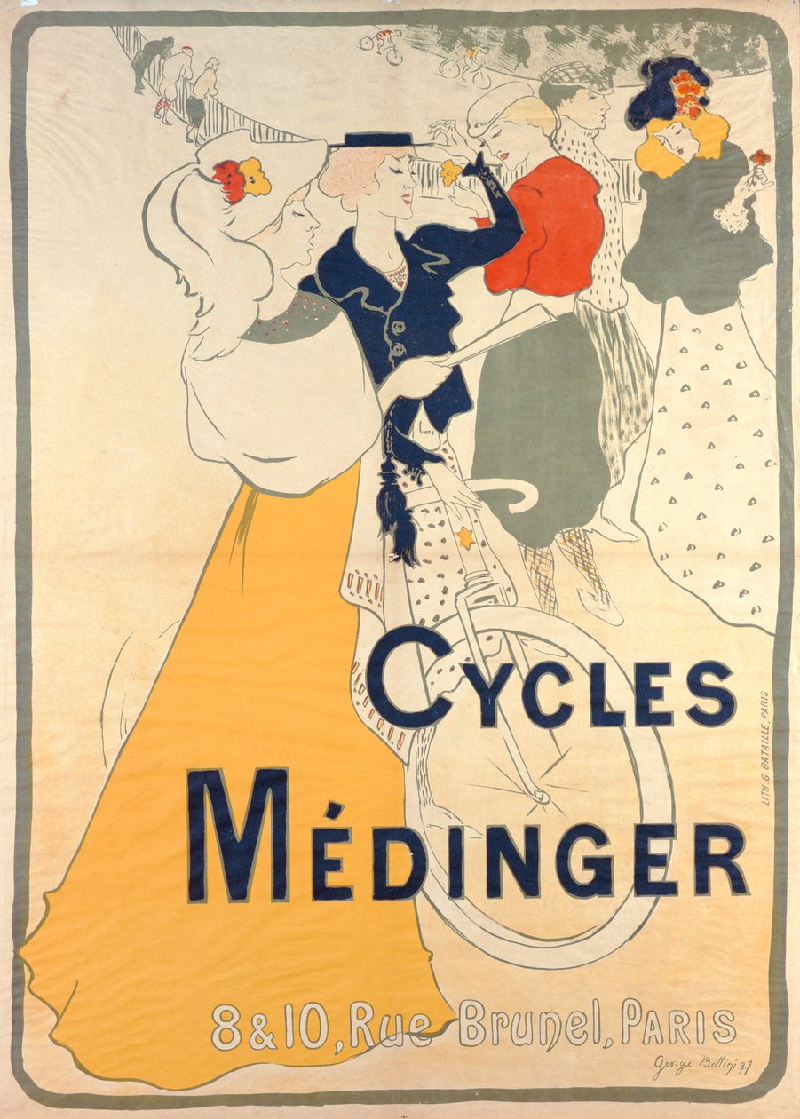 海报广告Medinger自行车，1897年 作者 乔治·博蒂尼
