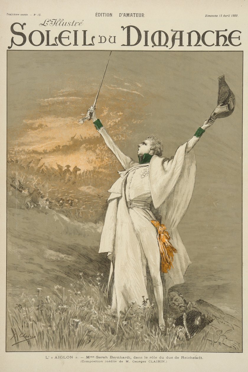 1949年4月15日星期日，来自Soleil du Dimanche&39;封面的Edmond Rostand的&39;L&39;Aiglon&39;中的Sarah Bernhardt 作者 乔治克莱林