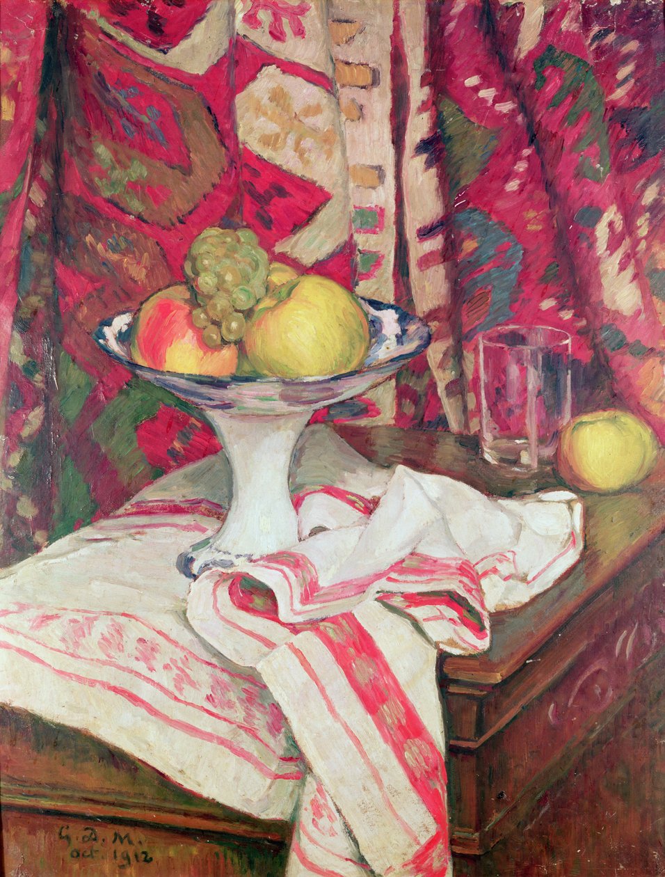 静物与碗水果，1912年（油） 作者 乔治·丹尼尔·德·蒙弗莱德