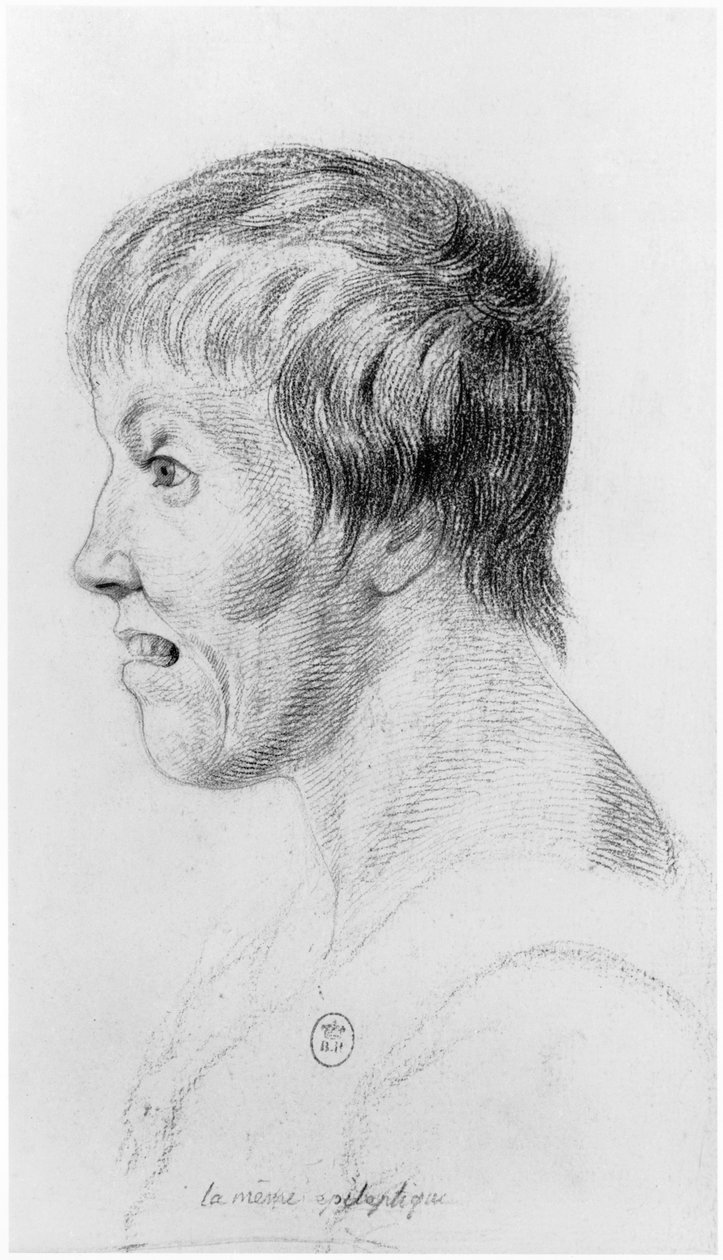 癫痫妇女，简介，插图来自Jean Etienne Dominique Esquirol（1772-1840）未发表的论文关于Salpetriere庇护的疯子，第1818页 作者 乔治·弗朗索瓦·加布里埃尔