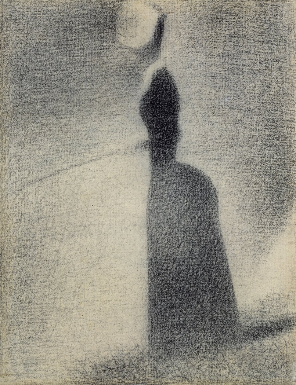 一个女人钓鱼，1884年（背景蜡笔） 作者 乔治·苏拉特