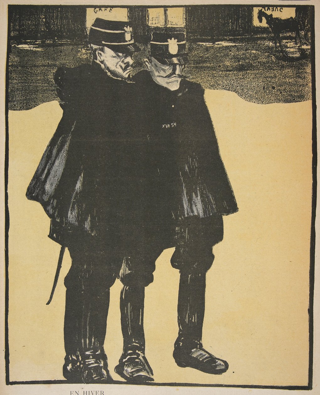 警察在空街上说话，插图来自&39;L&39;assiette au Beurre：La Police&39;，1903年5月23日（彩色印刷） 作者 乔治·奥斯托亚