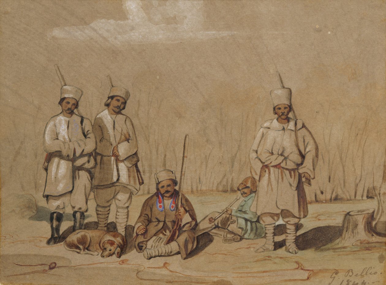 士兵放松，1844年（纸上水粉和水粉） 作者 乔治·德·贝利奥