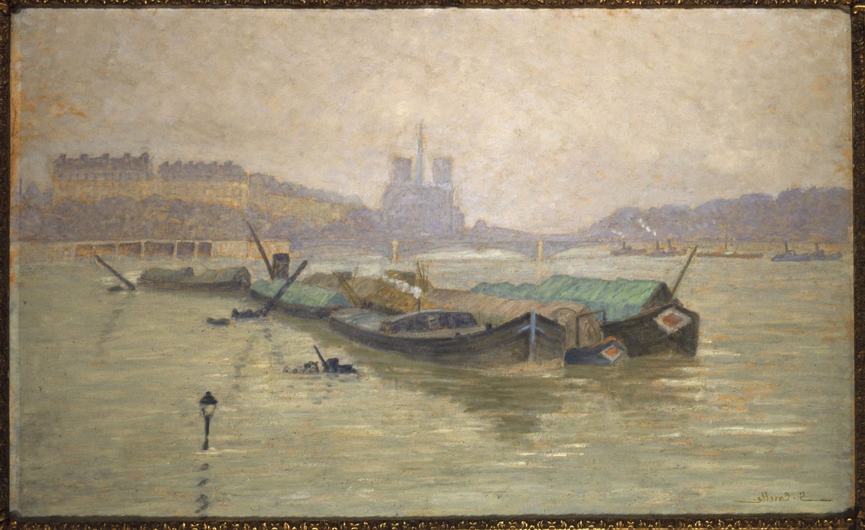 圣路易岛和巴黎圣母院，从奥斯特里茨桥俯瞰，约 1910 年（绘画） 作者 乔治·埃米尔·卡雷特