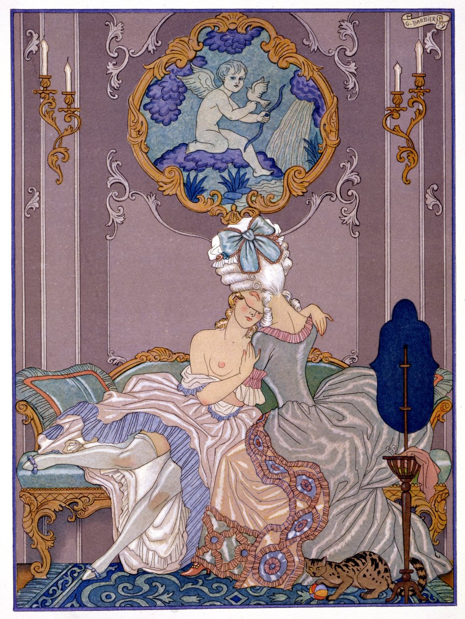 Pierre Choderlos de Laclos（1741-1803 年）于 1920 年代出版的《危险关系》中的卧室场景（照片印刷品） 作者 乔治（后）理发师