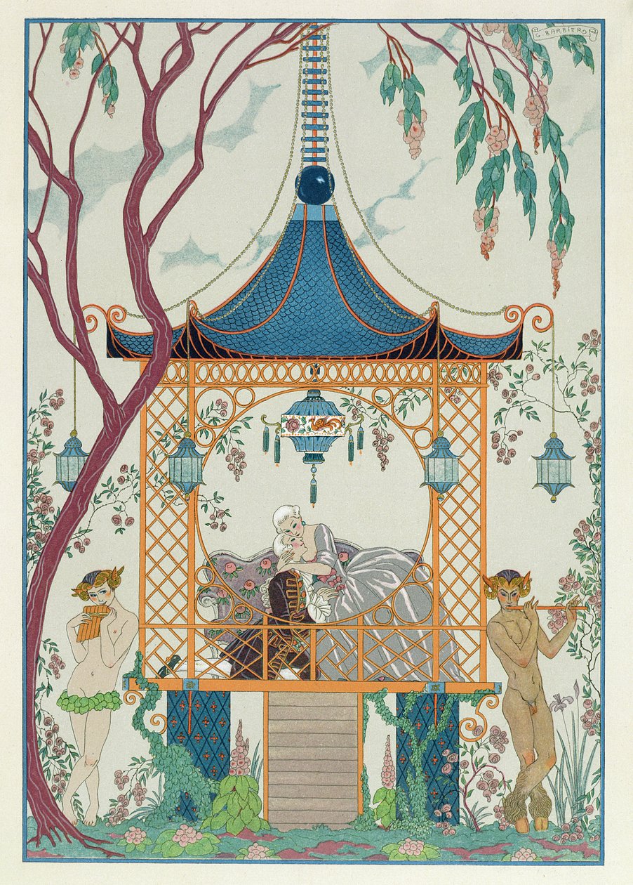 保罗-魏尔伦（1844-96 年）的《Fetes Galantes》插图，1928 年出版（pochoir 印刷品） 作者 乔治（后）理发师