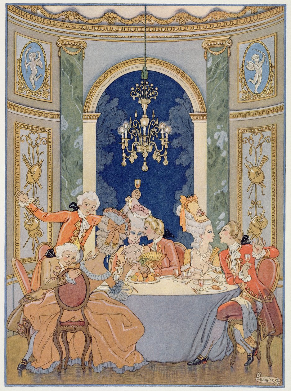 Pierre Choderlos de Laclos（1741-1803 年）的《Les Liaisons Dangereuses》插图，1920 年代出版（pochoir 印刷品） 作者 乔治（后）理发师