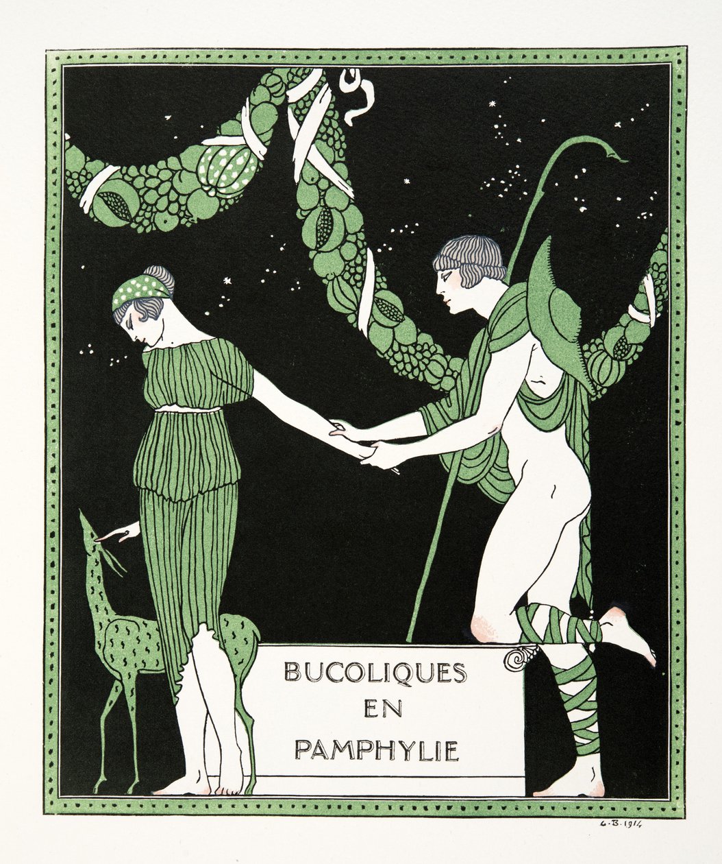 Bucoloques en Pamphylie》，插图选自《Les Chansons de Bilitis》，皮埃尔-路易著，1922 年出版（模板印刷）。1922 年（模板印刷） 作者 乔治理发师