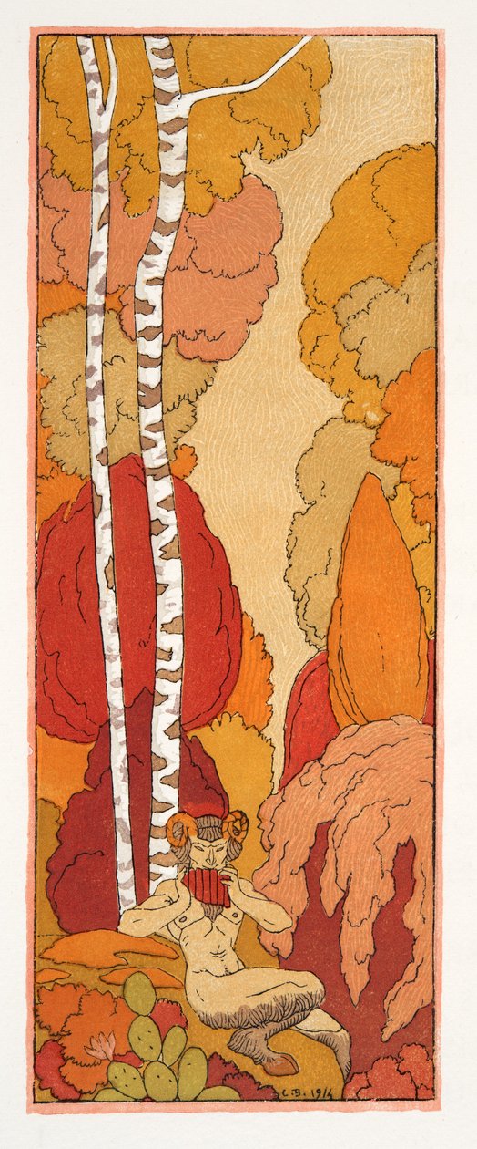 牧歌》，插图，选自《比利提斯圣歌》，皮埃尔-路易著，1922 年出版（模版印刷）。1922 年（模板印刷） 作者 乔治理发师