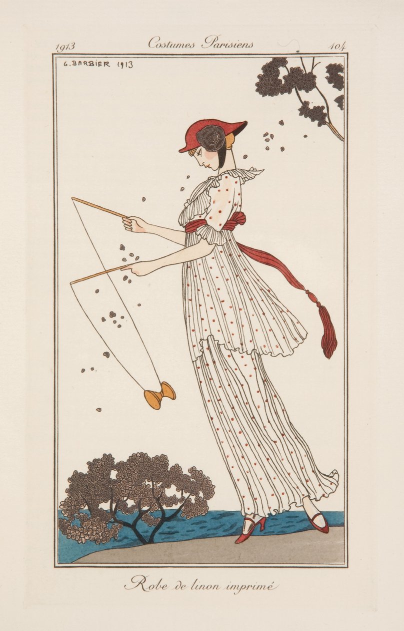 印花亚麻连衣裙，插图来自《Journal des Dames et des Modes》 作者 乔治理发师