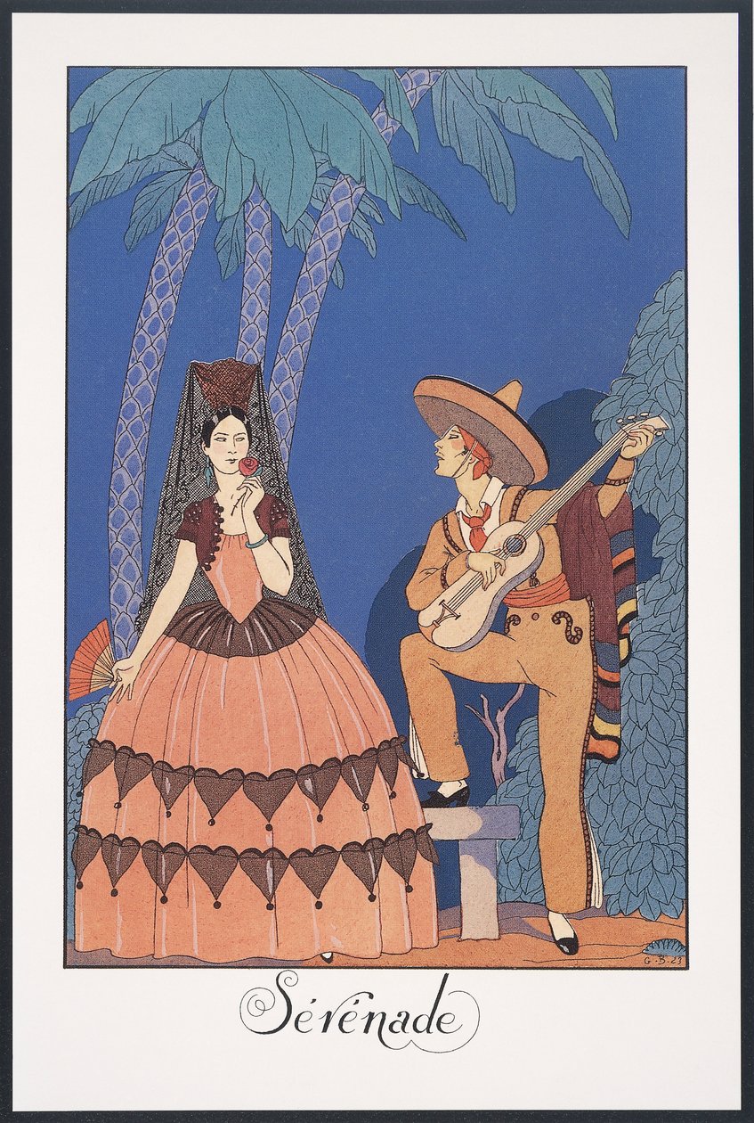Falbalas et Fanfreluches》，《1924 年年鉴》，《小夜曲》，乔治-巴尔比耶创作，印刷品 作者 乔治理发师