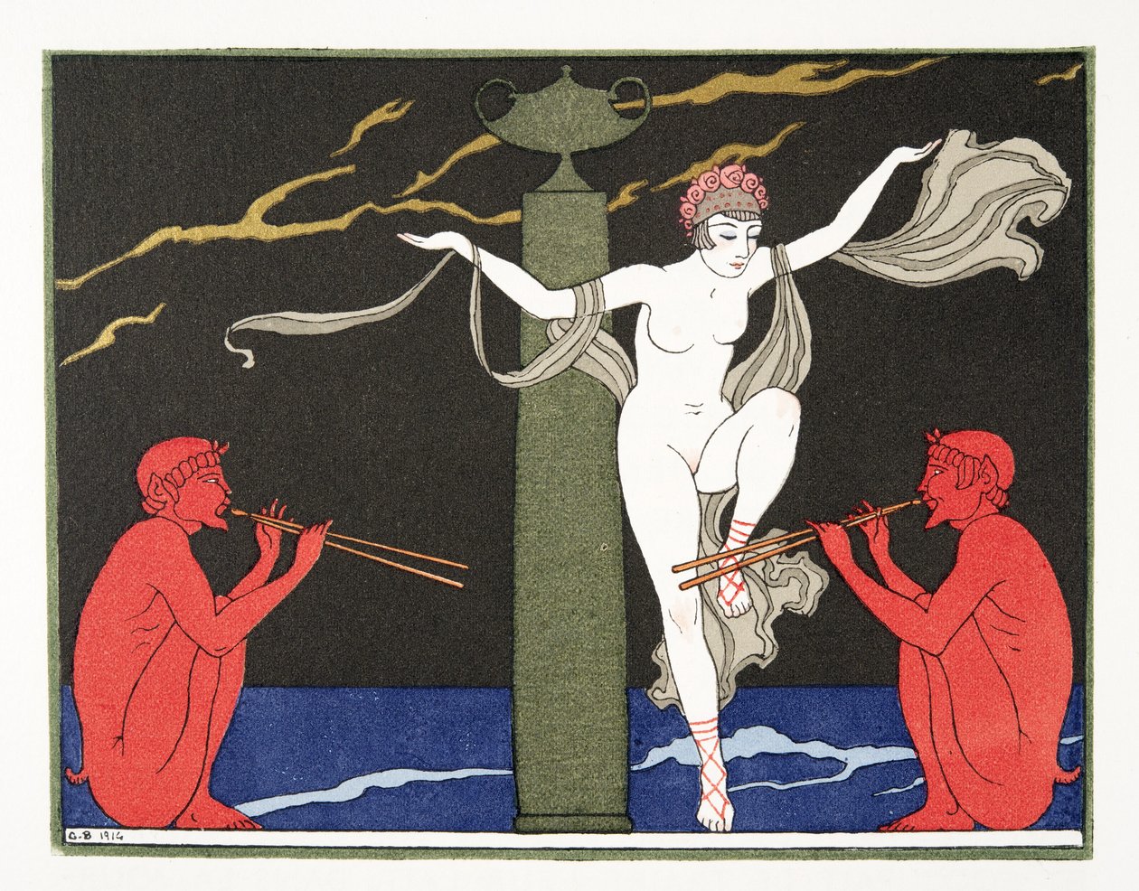 插图来自 Les Chansons de Bilitis，作者 Pierre Louys，酒吧。 1922 年（模板印刷） 作者 乔治理发师
