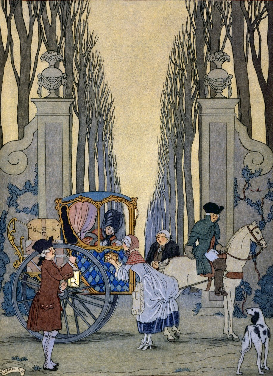 Pierre Chodlerlos de Laclos 的《Les Liaisons Dangereuses》插图，约 1920 年（pochoir 印刷品） 作者 乔治理发师