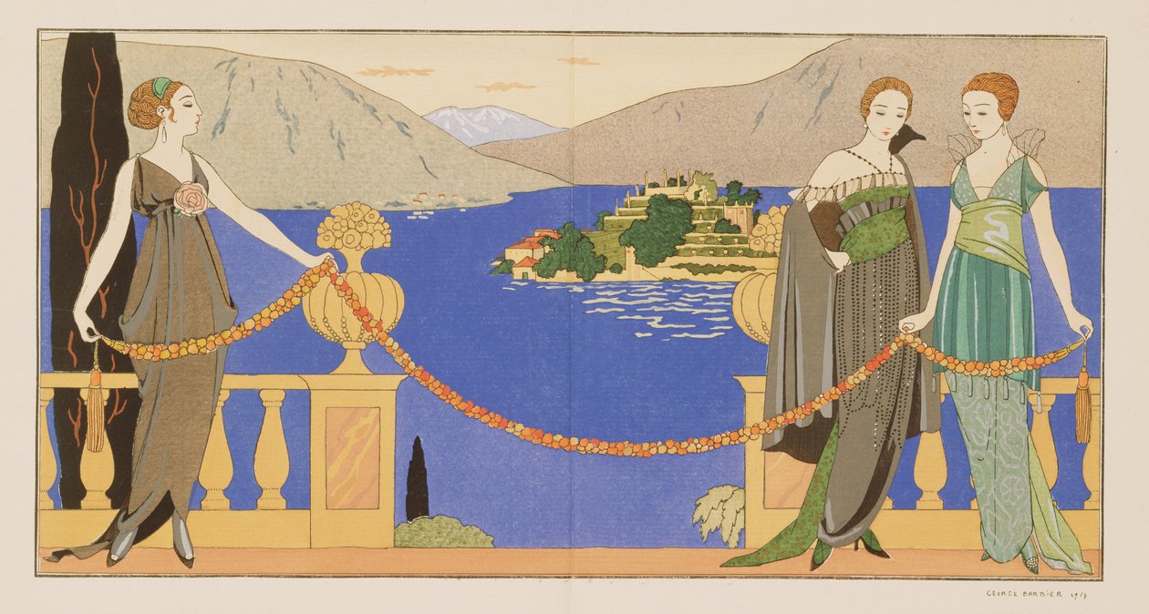 Isola Bella，Redfern 设计的晚礼服，《Gazette du Bon Ton》第 57 版，1914 年 6 月（pochoir 印花）。 作者 乔治理发师