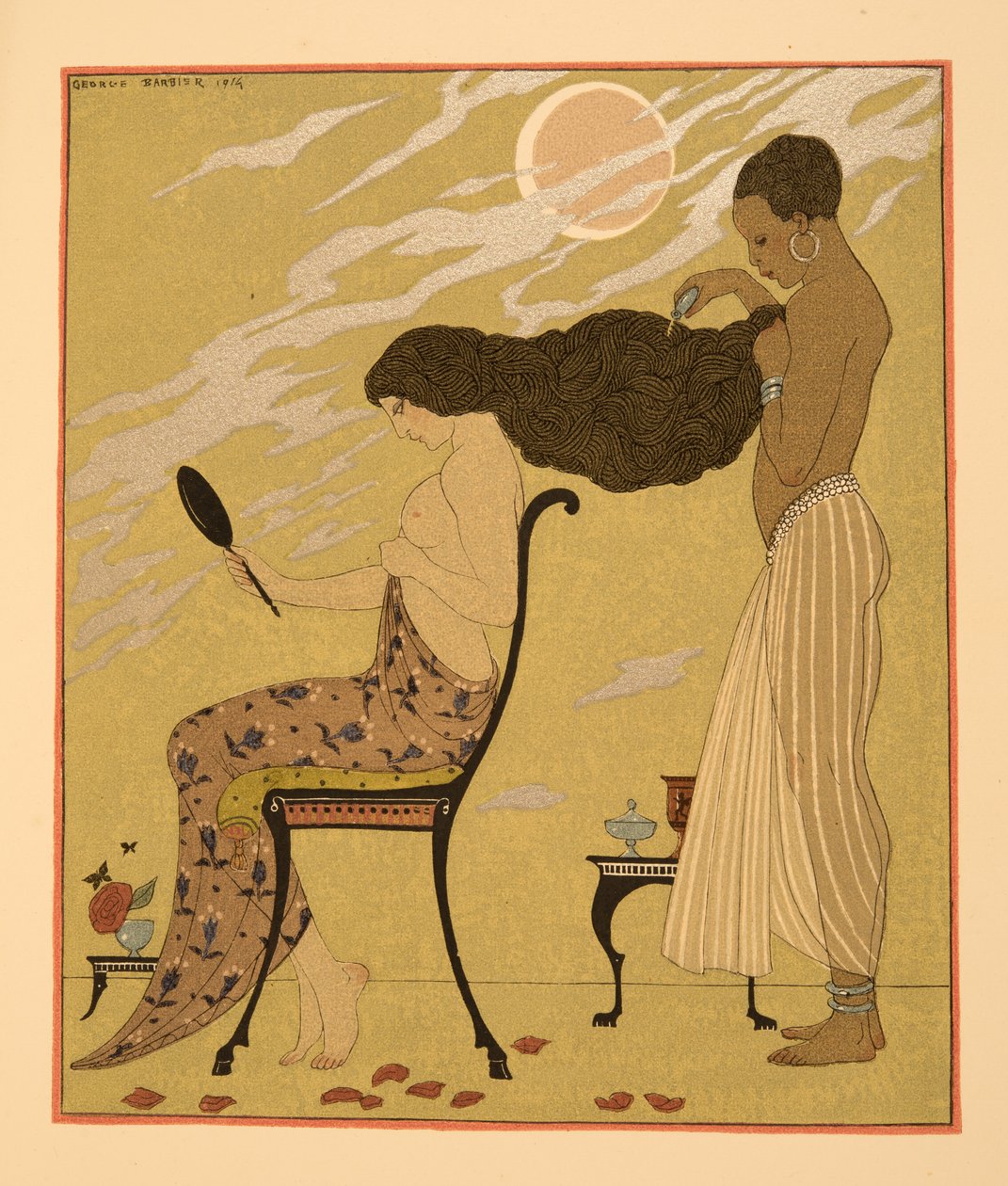 Je Chant ma Chair  ma Vie》，插图，选自《Les Chansons de Bilitis》，皮埃尔-路易著，1922 年出版（模板印刷）。1922 年（模板印刷） 作者 乔治理发师