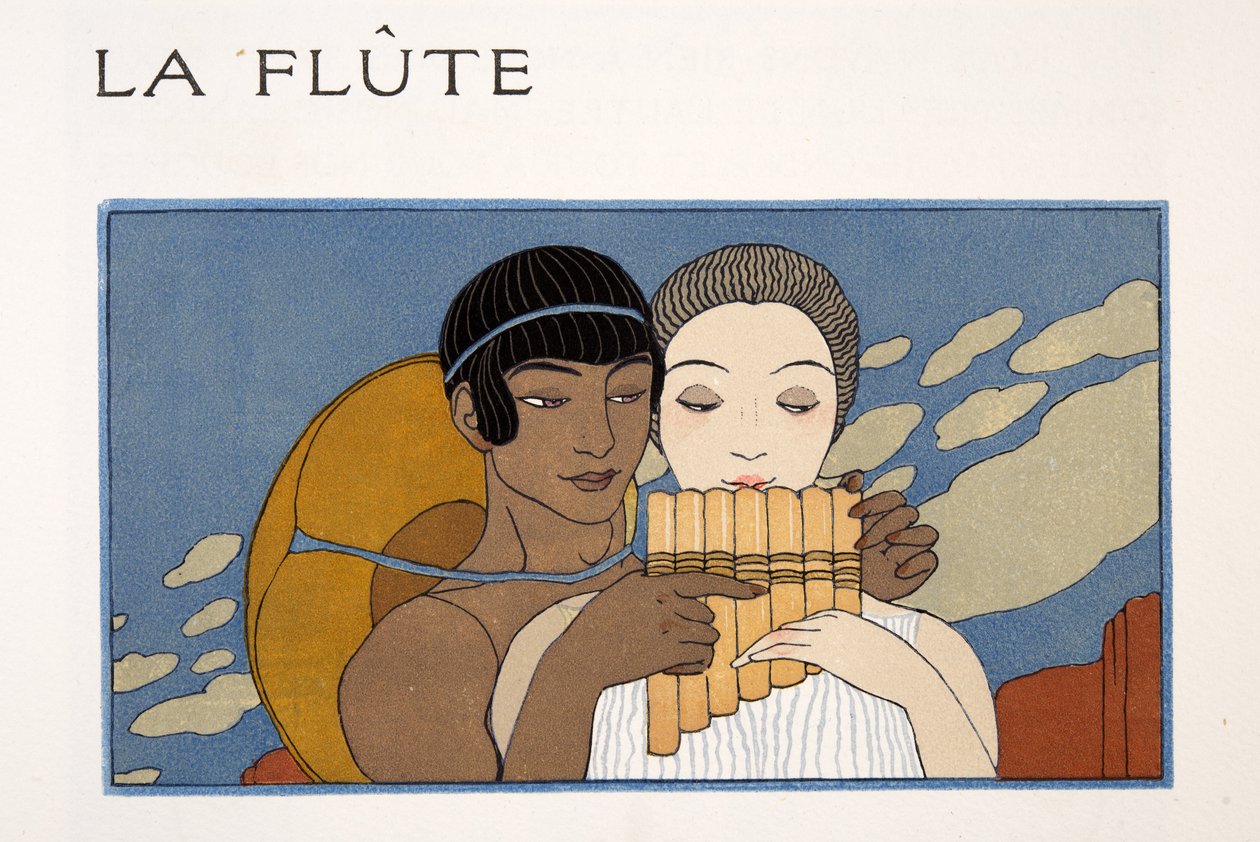 《长笛》，插图来自 Les Chansons de Bilitis，作者 Pierre Louys，酒吧。 1922 年（模板印刷） 作者 乔治理发师