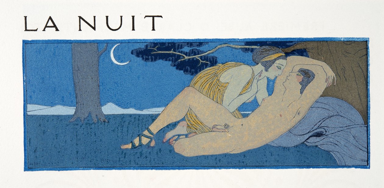 La Nuit》，插图选自《Les Chansons de Bilitis》，作者 Pierre Louys，1922 年出版（模板印刷）。1922 年（模板印刷） 作者 乔治理发师