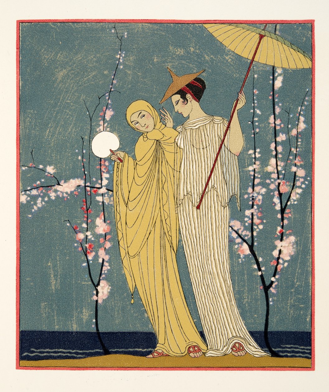 La Rencontre》，《Les Chansons de Bilitis》插图，Pierre Louys 著，1922 年出版（模板印刷）。1922 年（模板印刷） 作者 乔治理发师