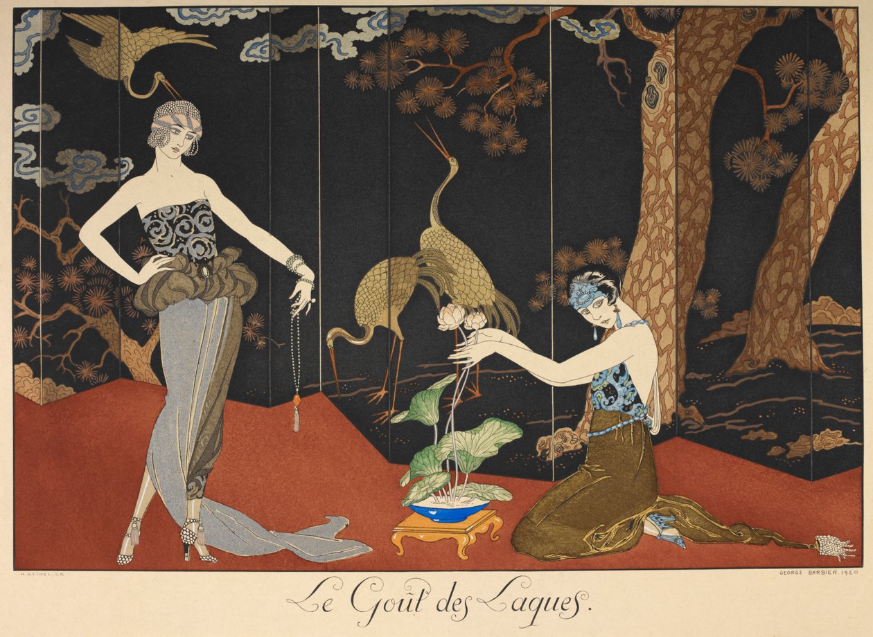 Le gout des laques.漆的味道漆屏风前的两位女士。 作者 乔治理发师