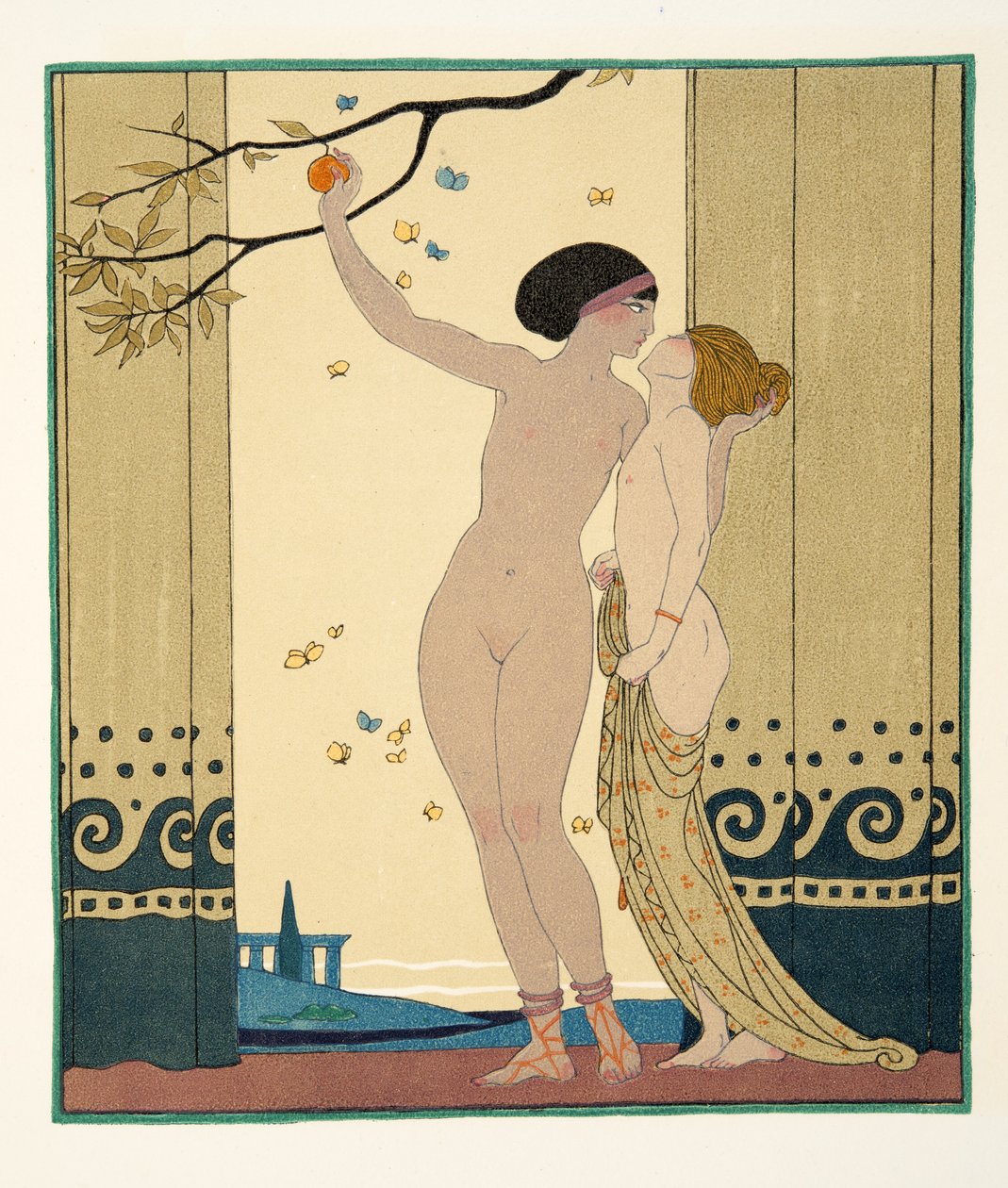 The Councils，来自 Pierre Louys 的 Les Chansons de Bilitis 的插图，酒吧。 1922 年（模板印刷） 作者 乔治理发师