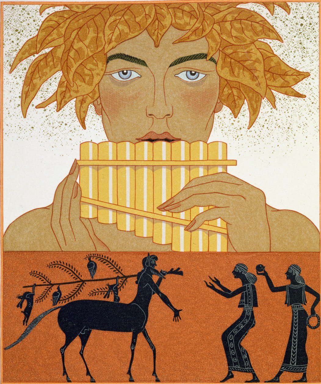 Pan Piper，Paul Valery（1871-1945 年）《Les Mythes》插图，1923 年出版（pochoir 印刷品） 作者 乔治理发师