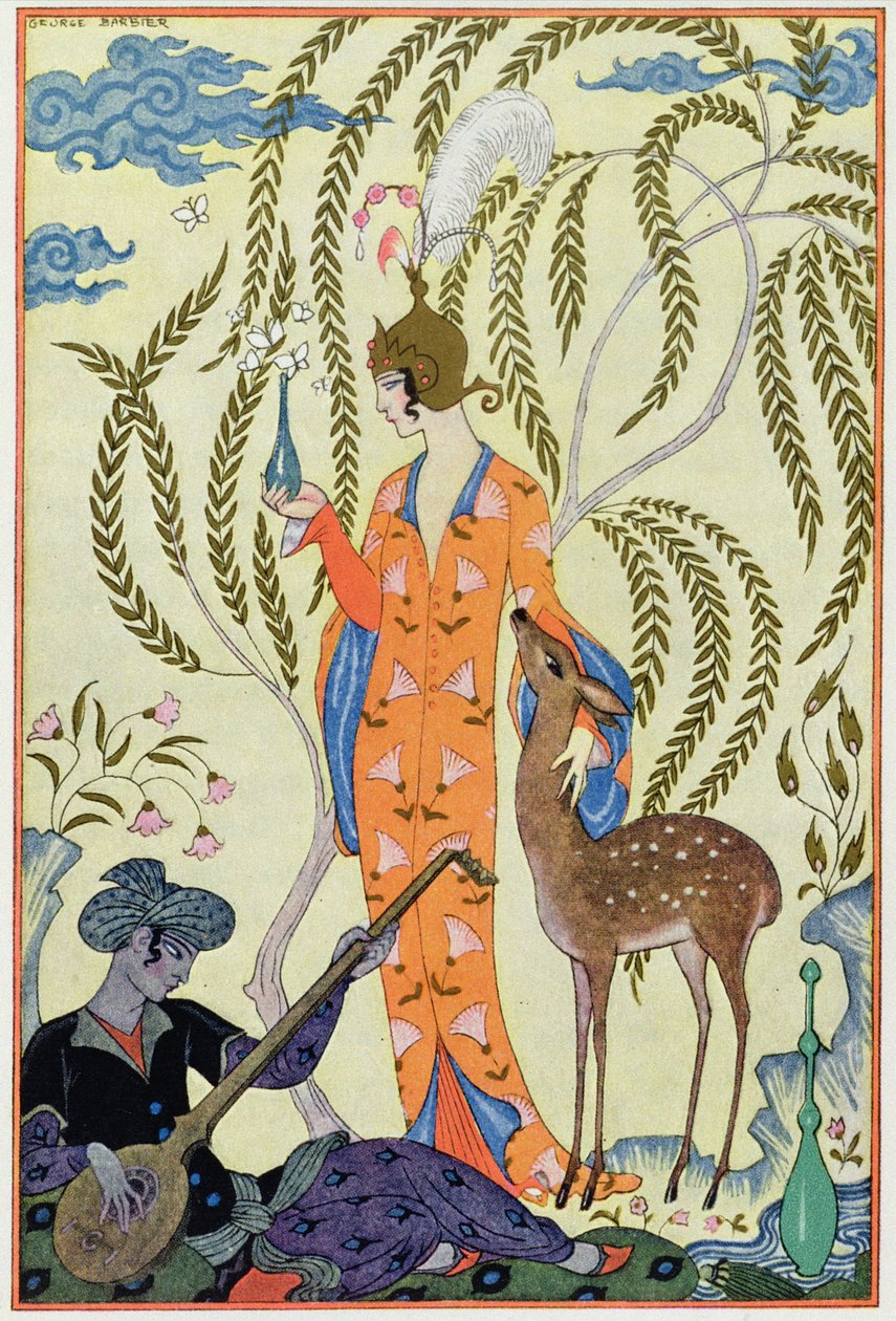 波斯，《香水的艺术》插图，1912 年出版（pochoir 版画）。1912 年（pochoir 印刷品） 作者 乔治理发师