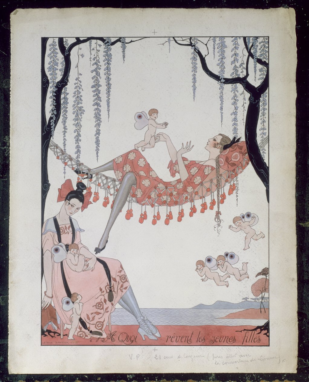 年轻女性的梦想是什么？ 1918 年（纸本钢笔、墨水和水彩） 作者 乔治理发师