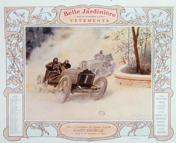 赛车，服装店 "La Belle Jardiniere "日历上的六月插图。 作者 乔治·贝尔汀·斯科特