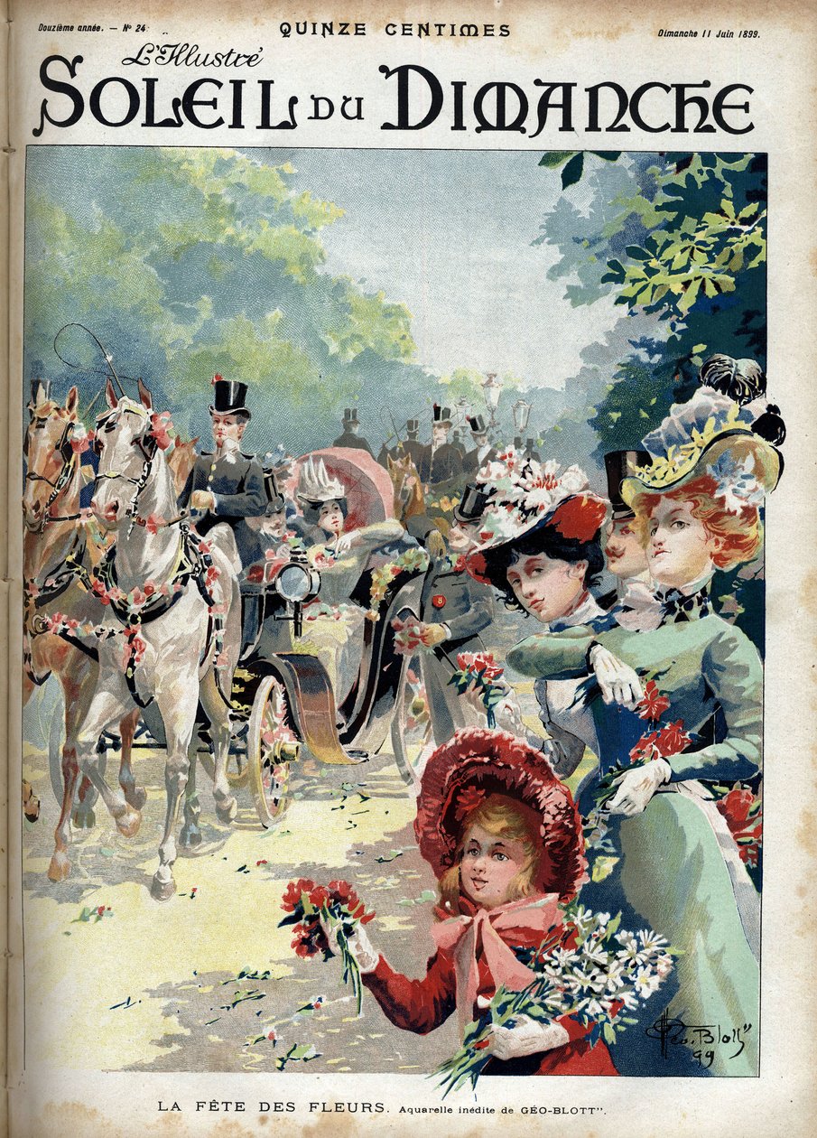 鲜花派对。摘自Geo Blott的水彩画。雕刻于 "Le sun-du-dimanche"，6月11日 作者 乔治·布洛特