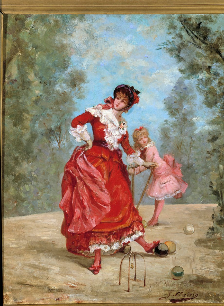Croquet game. Painting by Georges Jules Victor Clairin (1843 - 1919) 作者 乔治克莱林