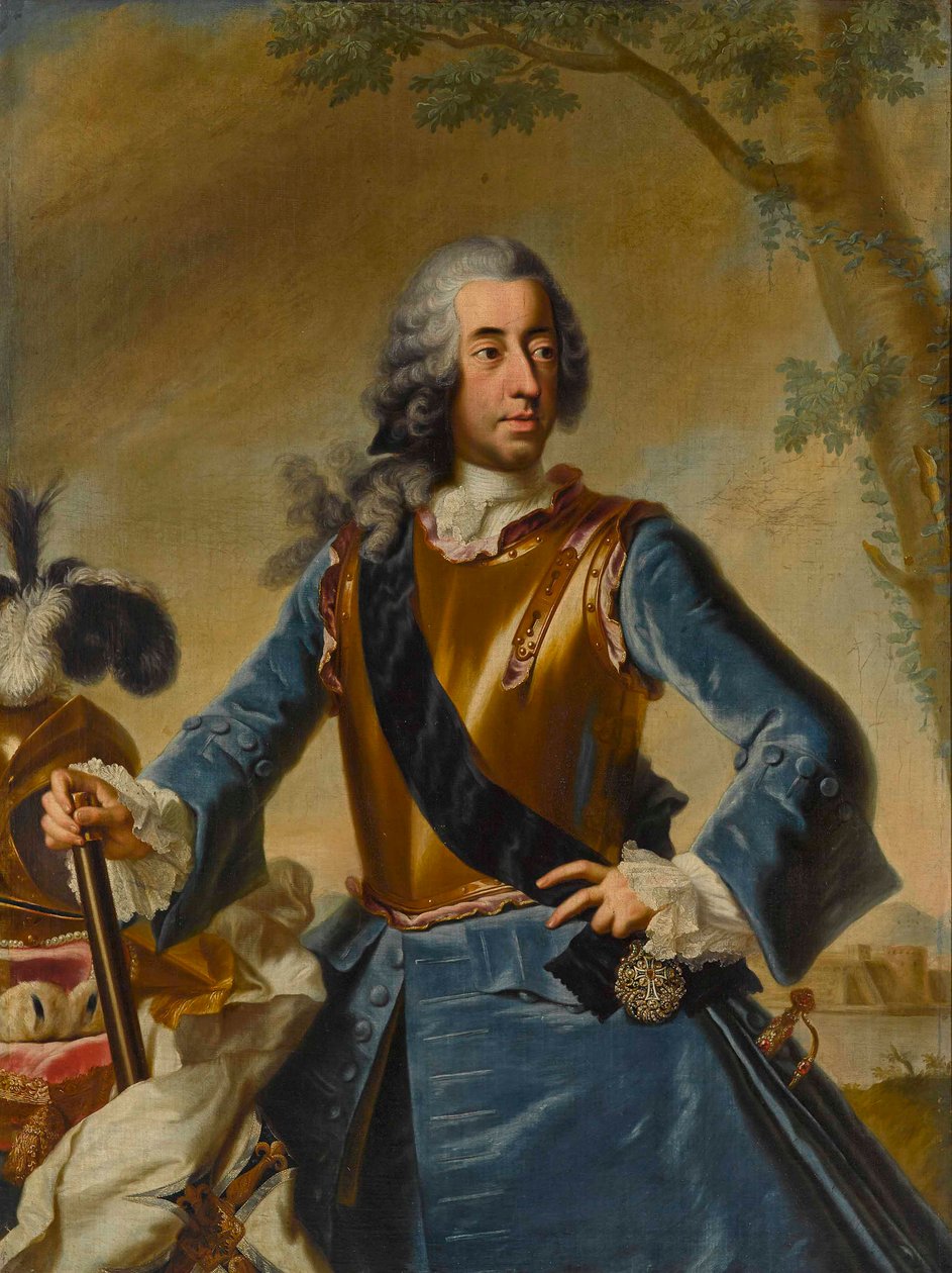 巴伐利亚的克莱门斯-奥古斯特（Clemens August of Bavaria，1700-1761 年），作为条顿骑士团大团长的科隆大主教选举人 - 乔治-德斯马雷斯（George Desmarees，1697-1776 年）。布面油画，约 1746 年。尺寸：155x114.5 厘米 私人收藏 作者 乔治·德马雷斯