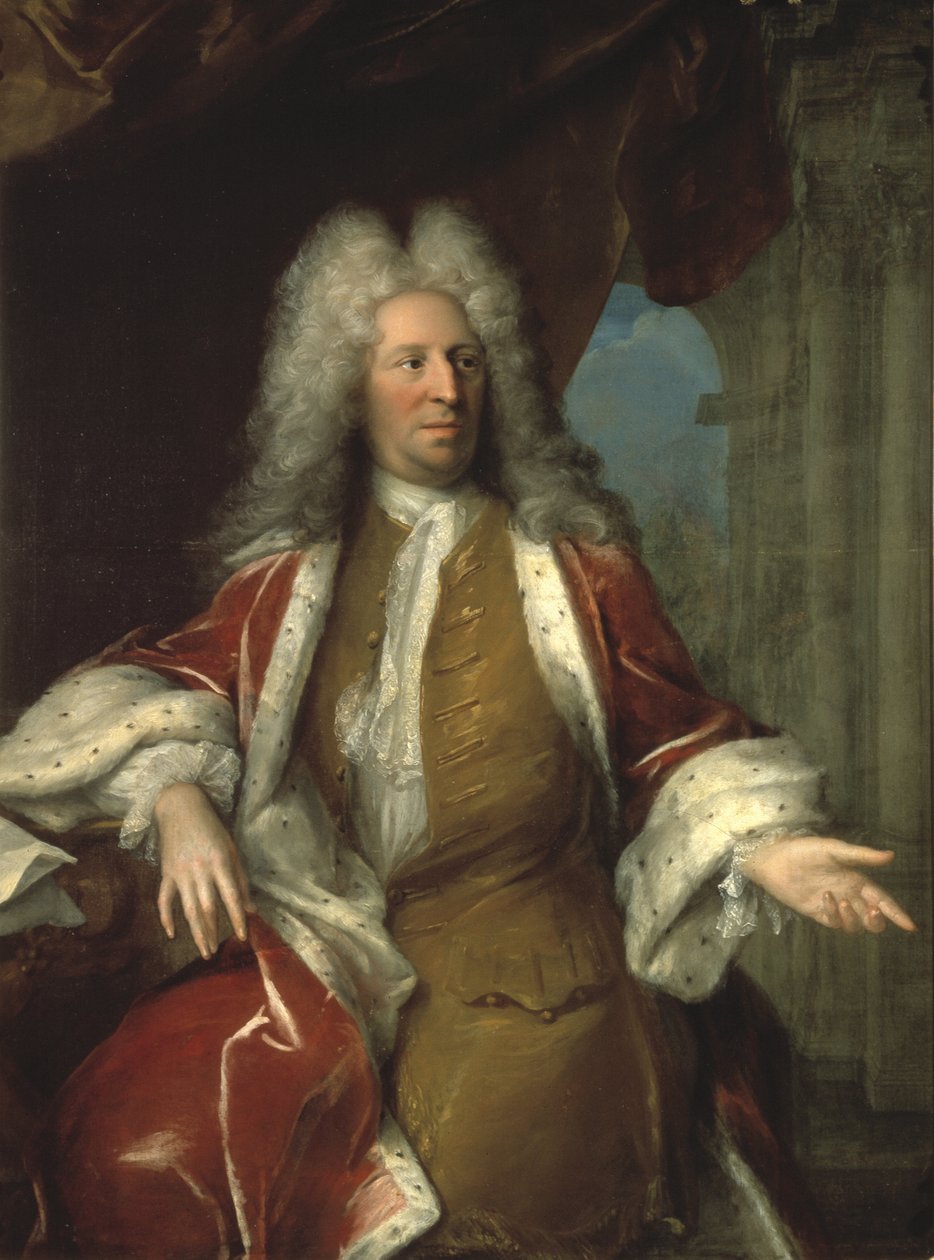 小尼科迪姆斯·泰辛 (Nicodemus Tessin the Younger)，瑞典建筑师 - 小尼科迪姆斯·泰辛伯爵 (1654-1728)，由乔治·德斯马里斯 (1697-1776) 设计。 布面油画 作者 乔治·德马雷斯
