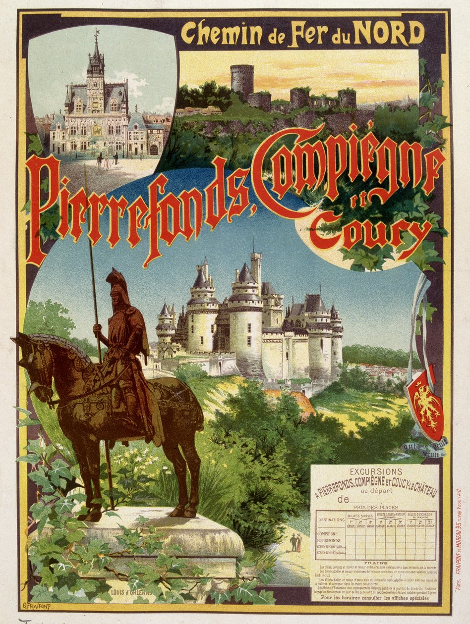 Pierrefonds、Compiègne 和 Coury - 北铁路的广告海报，G. Fraipont 作者 乔治·弗赖蓬