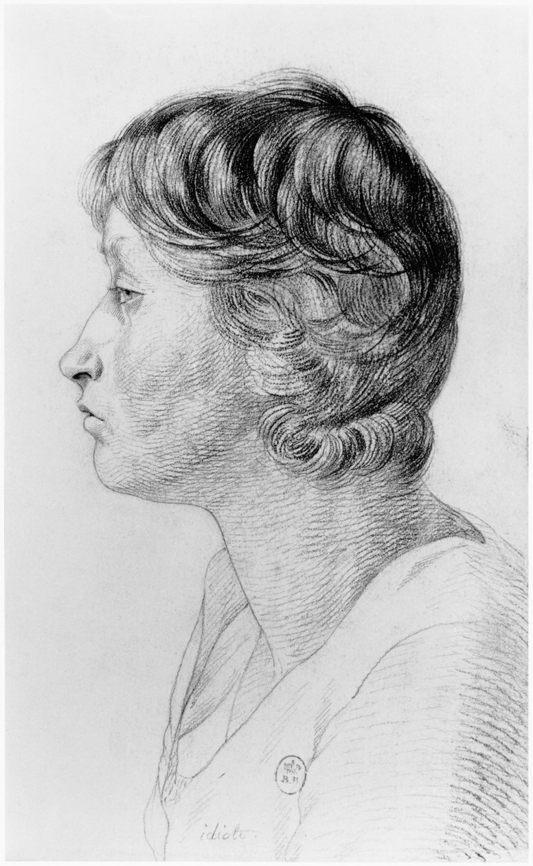 白痴，来自Jean Etienne Dominique Esquirol（1772-1840）关于Salpetriere庇护疯子的未发表论文的插图，c.1818 作者 乔治·弗朗索瓦·加布里埃尔