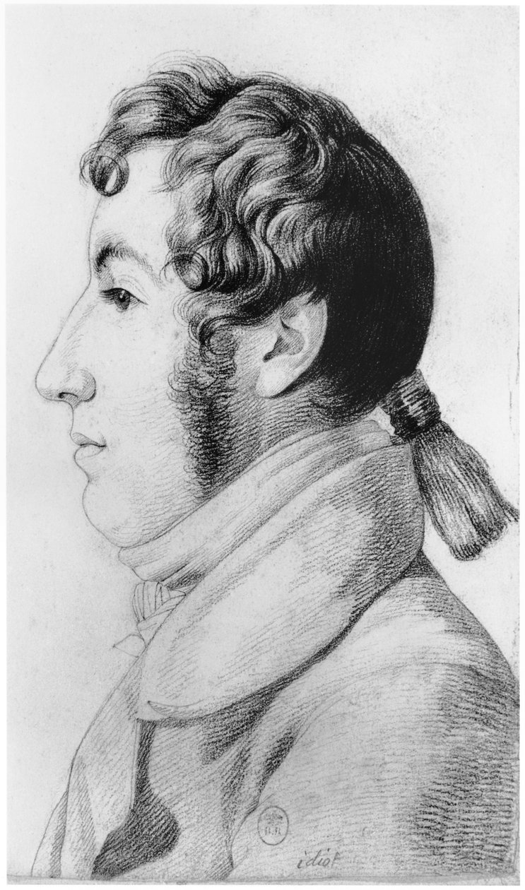 白痴，来自Jean Etienne Dominique Esquirol（1772-1840）关于Salpetriere庇护疯子的未发表论文的插图，c.1818 作者 乔治·弗朗索瓦·加布里埃尔