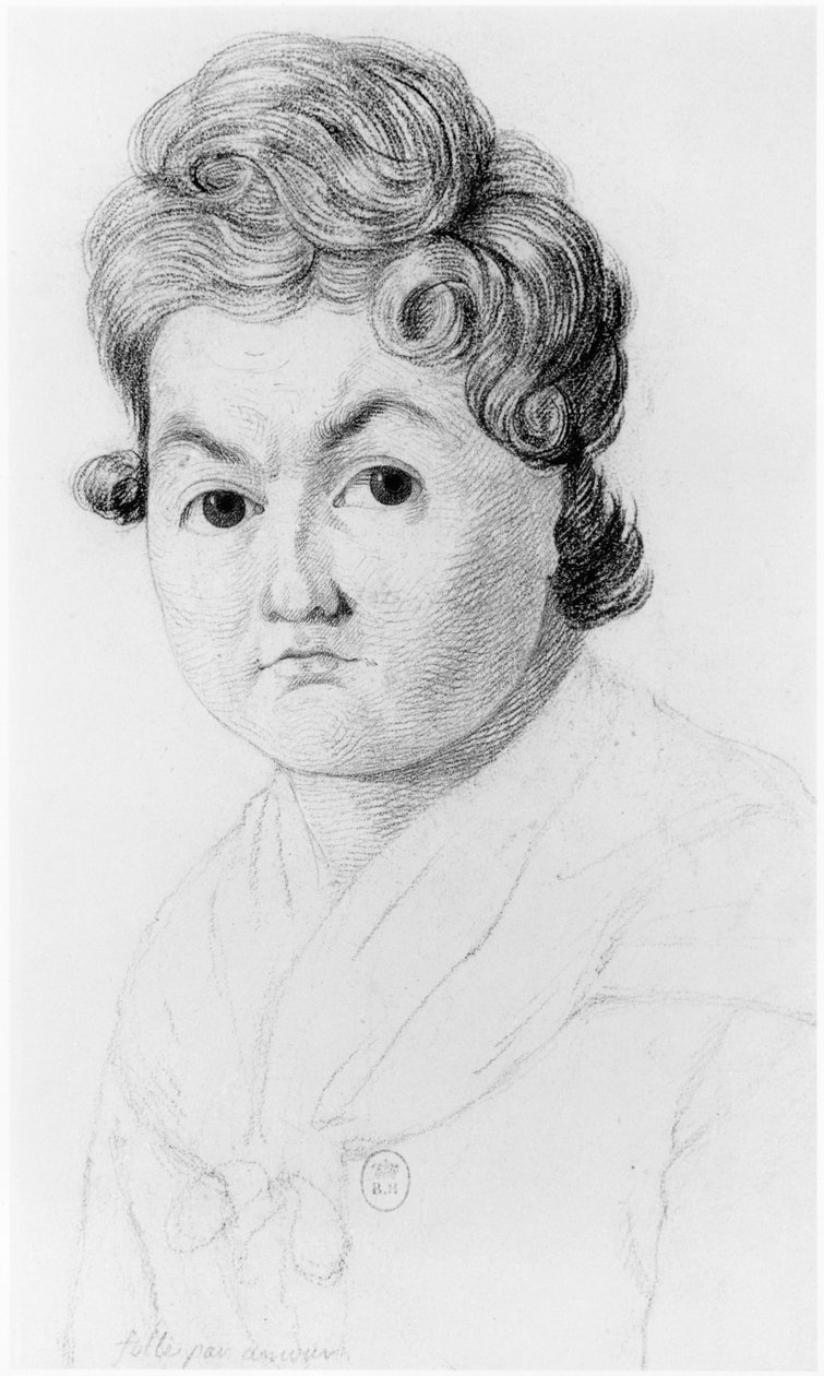 疯狂的女人为爱，插图来自Jean Etienne Dominique Esquirol（1772-1840）未发表的论文关于Salpetriere庇护的疯子，第1818页 作者 乔治·弗朗索瓦·加布里埃尔